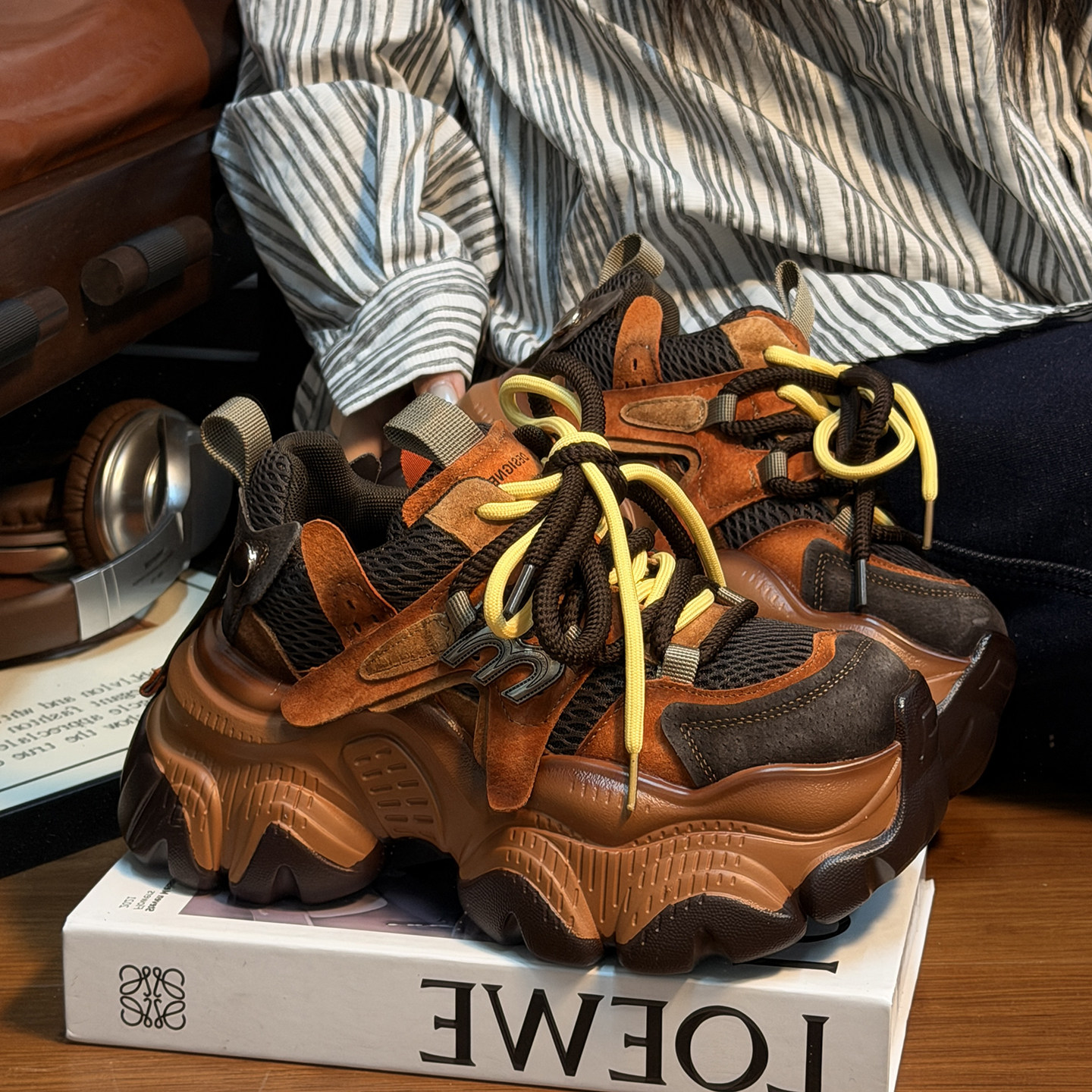 复古真皮绑带松糕厚底老爹鞋女2026新款百搭小个子增高休闲运动鞋,女鞋,老爹鞋,淘宝优惠券,粉丝福利购,淘宝优惠卷