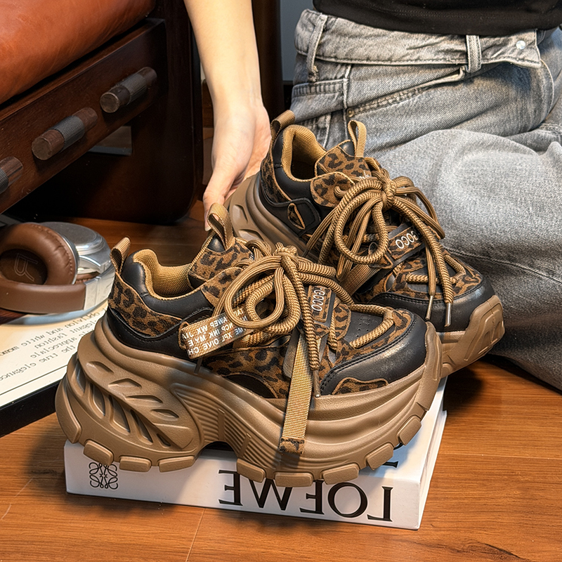 欧货真皮系带松糕厚底老爹鞋女