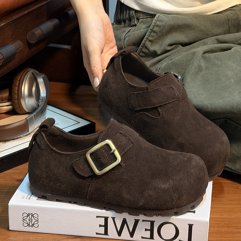 磨砂真皮厚底复古丑萌勃肯鞋女2026春季新款百搭小个子增高休闲鞋,女鞋,勃肯鞋/软木鞋,淘宝优惠券,粉丝福利购,淘宝优惠卷