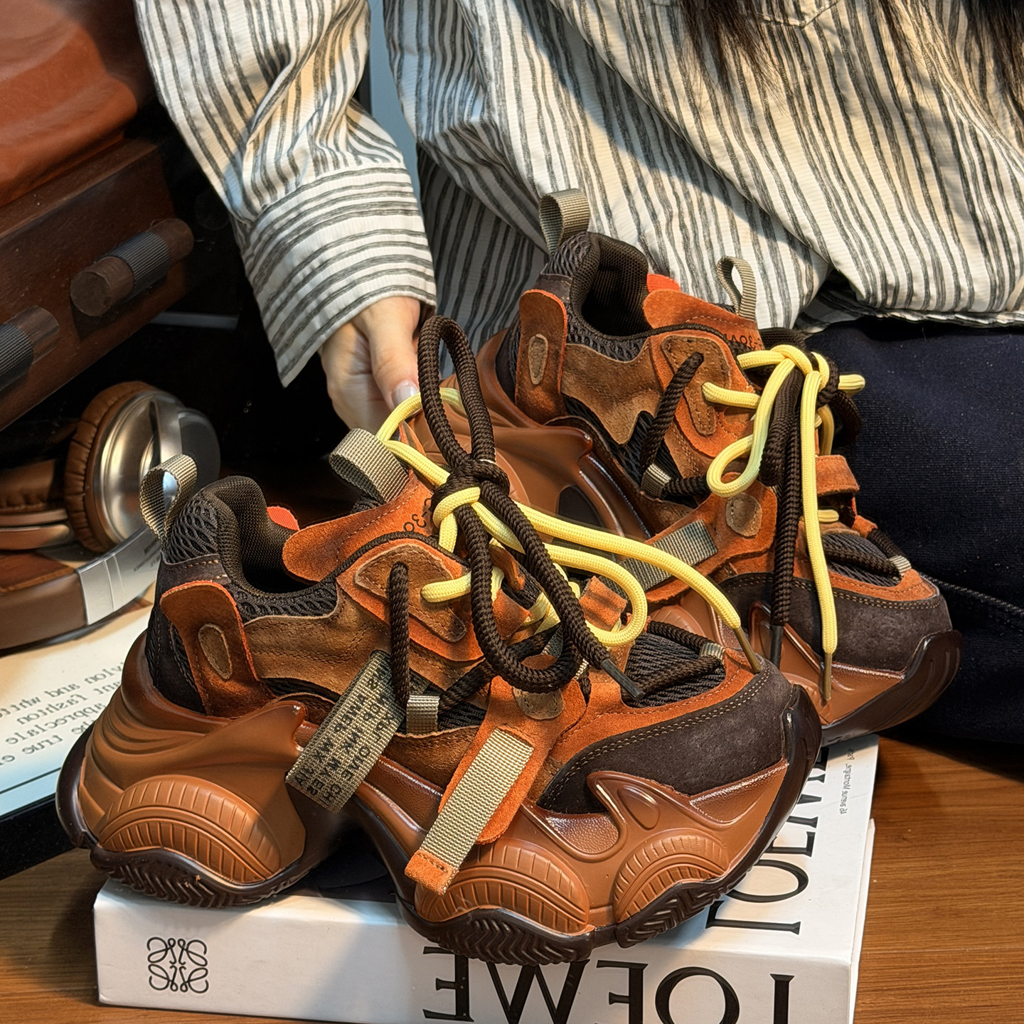 复古真皮绑带松糕厚底老爹鞋女2026新款百搭小个子增高休闲运动鞋,女鞋,老爹鞋,淘宝优惠券,粉丝福利购,淘宝优惠卷