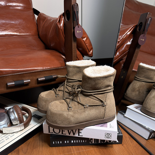 真皮丑萌大头绑带松糕厚底雪地靴