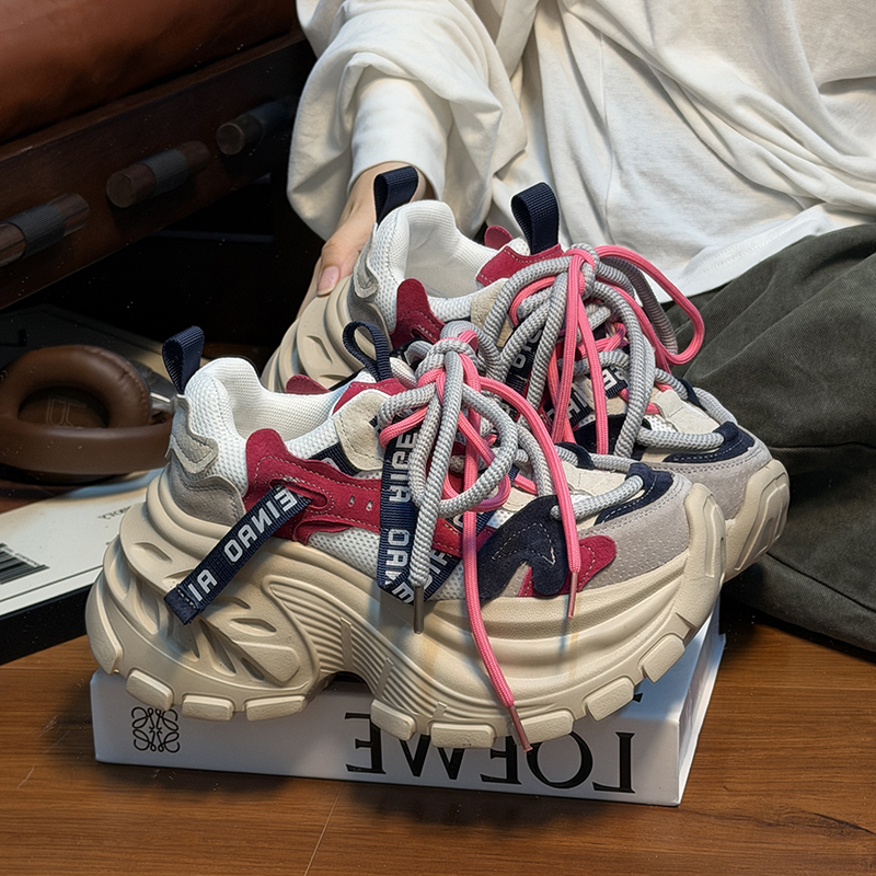 欧货真皮系带松糕厚底老爹鞋女