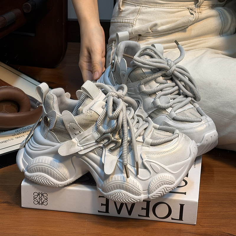 欧货真皮系带松糕厚底老爹鞋女