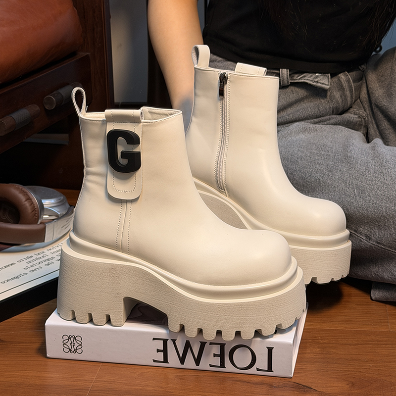 欧货真皮大头松糕厚底马丁靴女