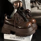 欧货真皮厚底小皮鞋 单鞋 女英伦风圆头加绒德比鞋 小个子增高乐福鞋