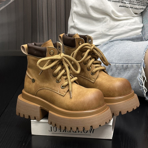 磨砂牛皮复古厚底增高机车马丁靴