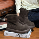 磨砂真牛皮加绒厚底大头马丁靴女2025冬季新款复古勃肯短靴雪地靴