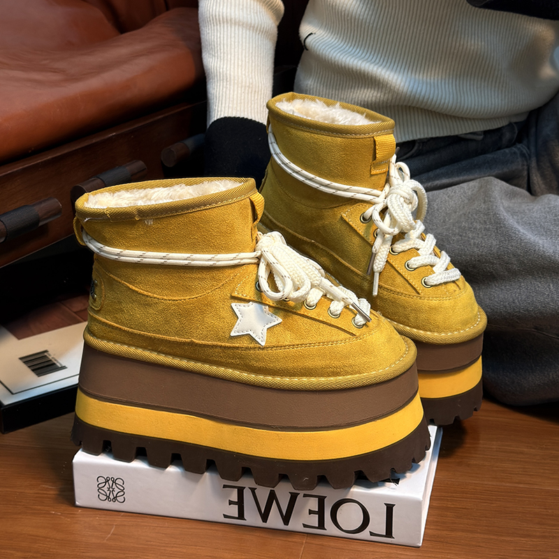 雪地靴女丑萌大头松糕厚底面包鞋