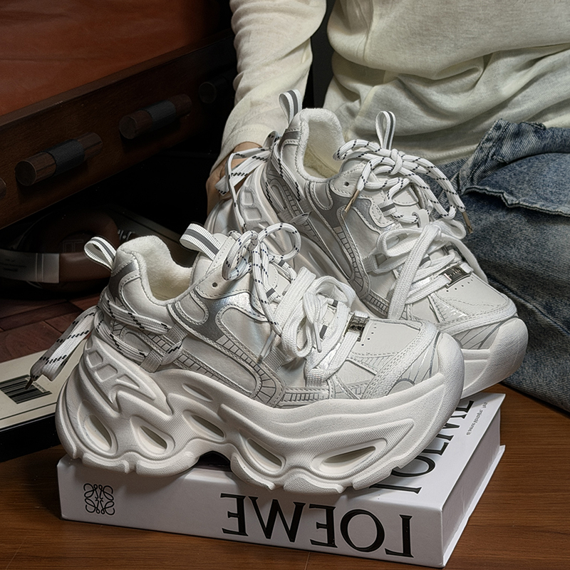 复古真皮擦色做旧松糕厚底老爹鞋