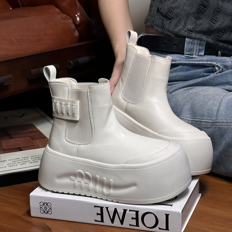 真皮大头松糕厚底马丁靴女英伦风