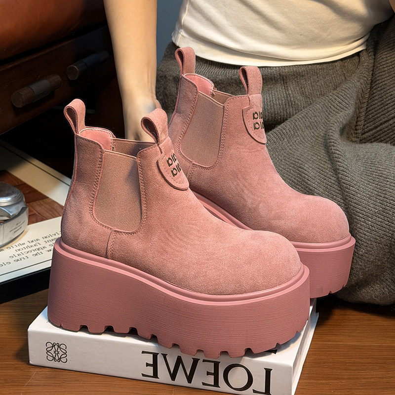 磨砂真皮松糕厚底雪地靴女2025新款小个子增高马丁靴加绒勃肯短靴,女鞋,切尔西靴,淘宝优惠券,粉丝福利购,淘宝优惠卷