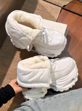 真皮羽绒布厚底增高女雪地靴