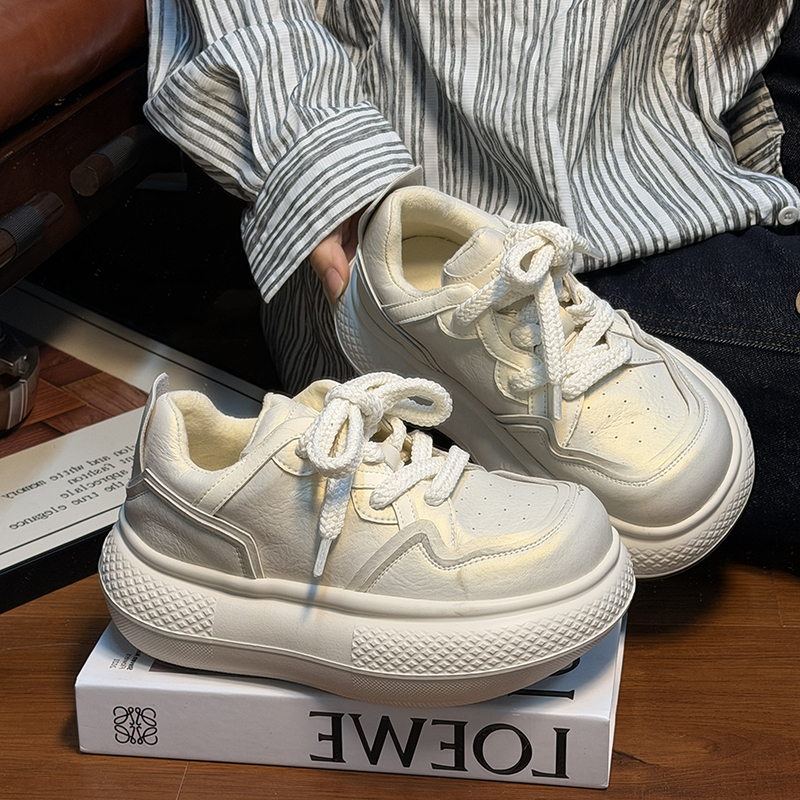 真皮丑萌大头面包鞋女厚底老爹鞋