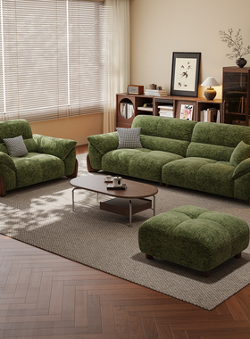 欧梦巢奶油中古风布艺沙发客厅简约现代小户型猫抓绒布雪尼尔沙发