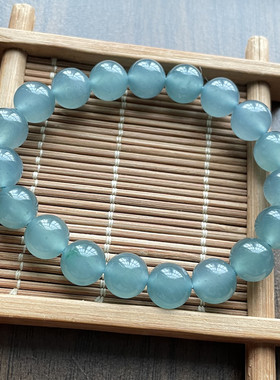 A货冰种蓝绿翡翠圆珠手链女款