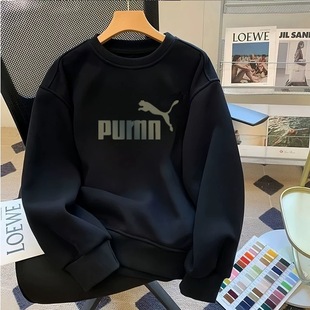 奥莱专柜秋冬纯棉长袖 宽松休闲百搭男女加绒加厚套头上衣 卫衣男士