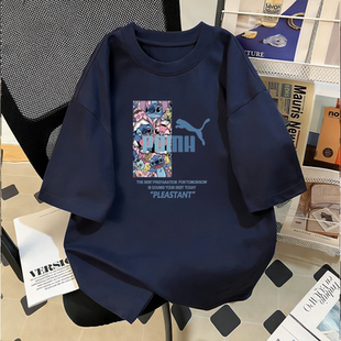 奥莱联名/纯棉短袖T恤男女款休闲风百搭宽松重磅纯棉印花潮流上衣