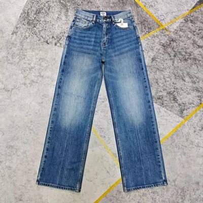 欧美高腰窄版阔腿裤 瘦版阔脚裤 全棉复古直筒裤 大长腿牛仔裤 女