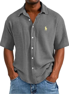 A plus-size cardigan shirt man大码衬衫宽松短袖开衫衬衣男上衣