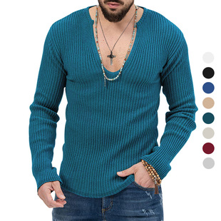 Trend men's V-neck solid color knitwear潮流男装V领纯色针织衫