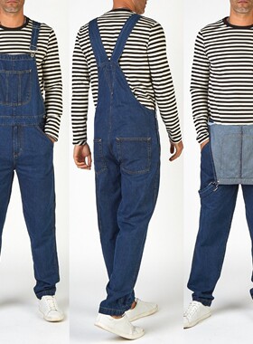 Men's overalls denim jumpsuit 高街青年潮牌背带裤牛仔连体裤子
