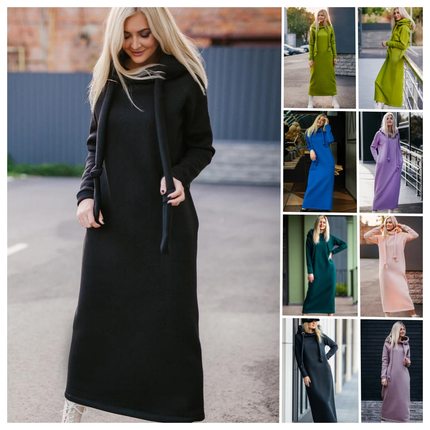 Thick fleece pullover warm skirt大码连帽长裙加绒卫衣保暖裙子