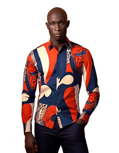 Vintage casual longsleeved printed shirt复古休闲长袖印花衬衫