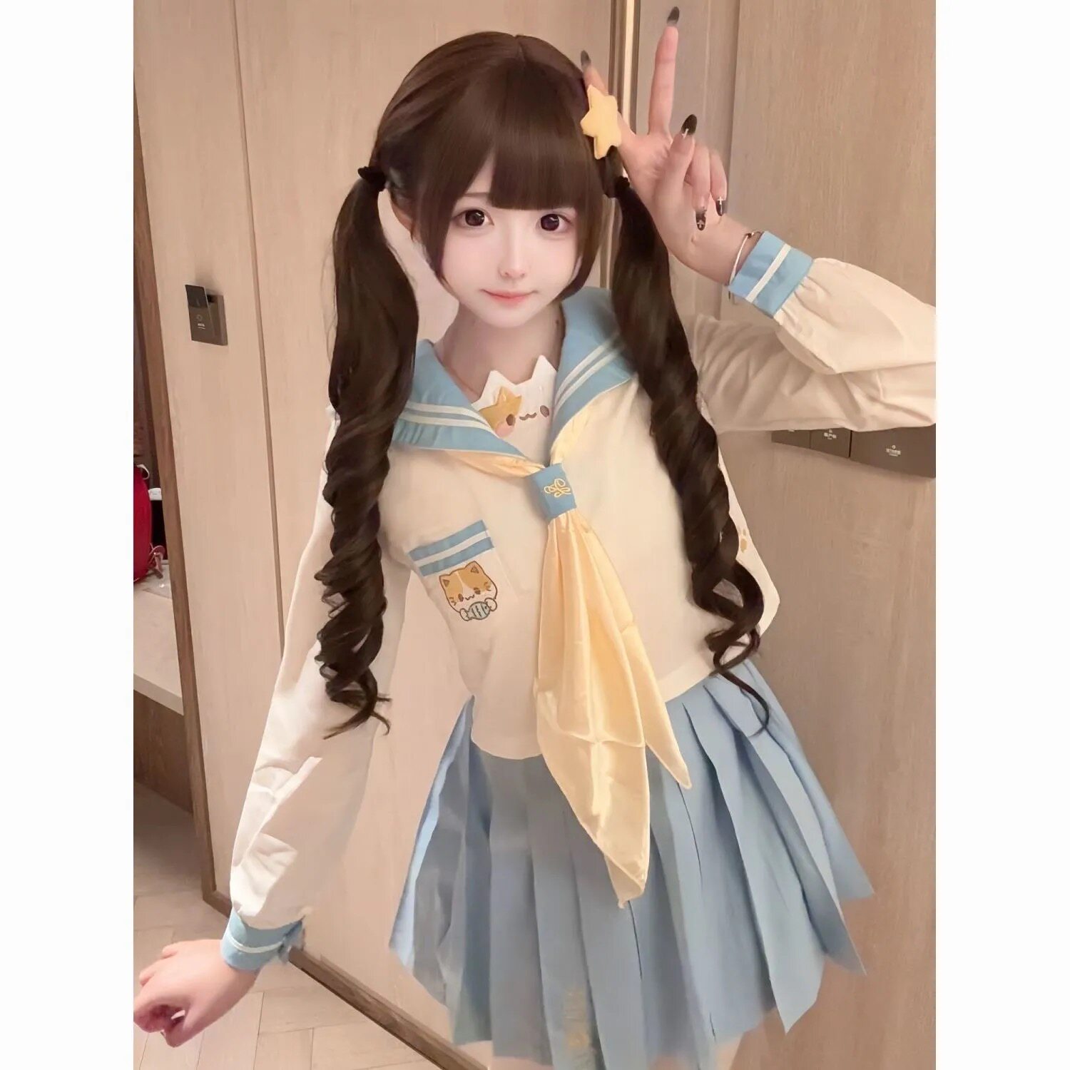 原创jk制服水手服套装女日系可爱海军领短袖百褶裙学生会短裙