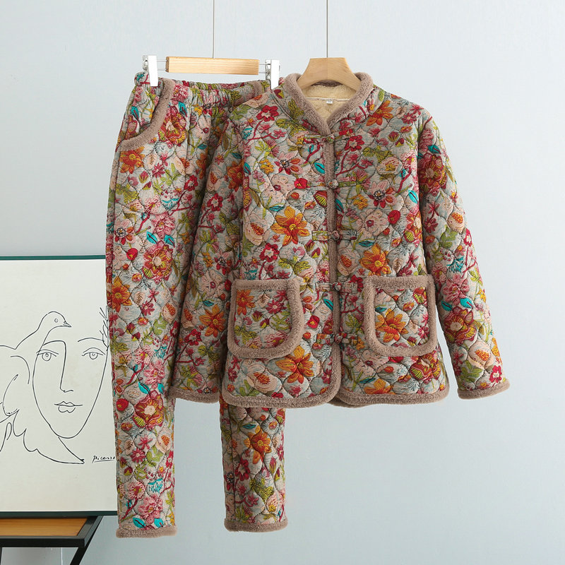 东北复古洋气保暖大花棉袄两件套