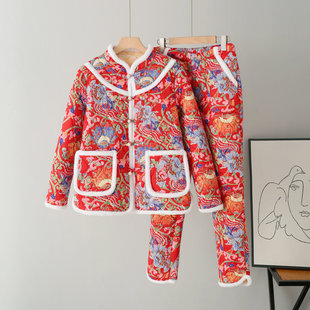 套装 东北大花袄棉袄两件套女冬季 民族风碎花棉服加厚休闲棉衣棉裤