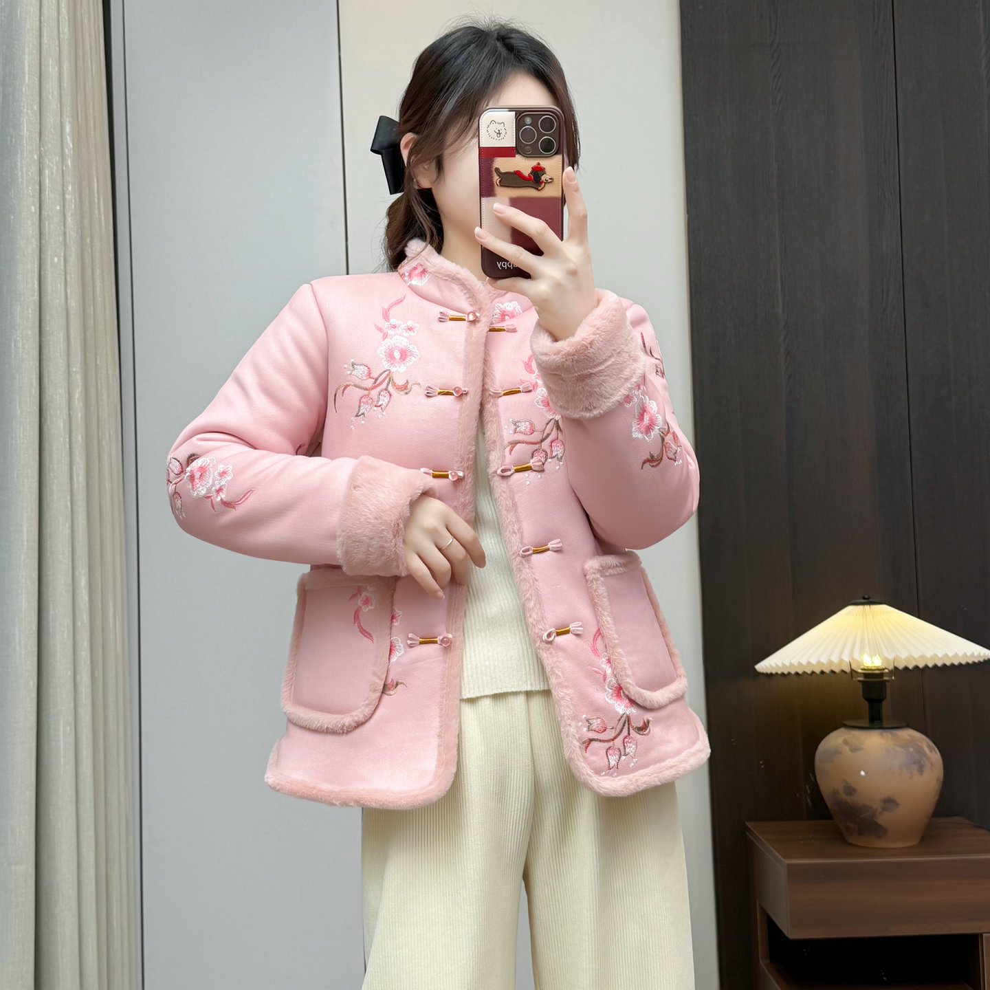 新中式国风刺绣加绒加厚棉衣外套