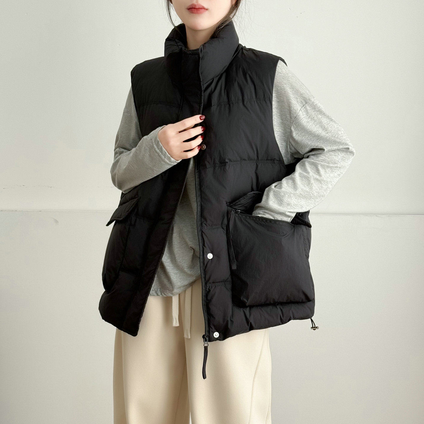 中长款白鸭绒羽绒马甲女2026春季新款立领拉链大口袋百搭马夹外套,女装/女士精品,马夹,淘宝优惠券,粉丝福利购,淘宝优惠卷