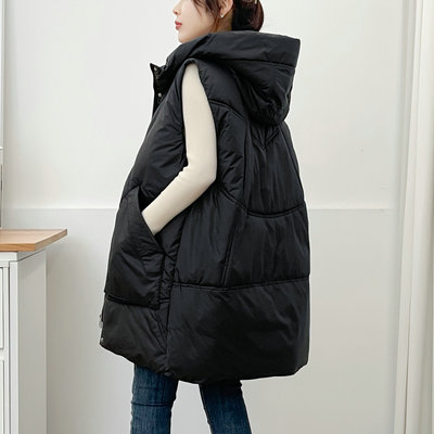 欧货宽松大码中长款羽绒棉马甲女