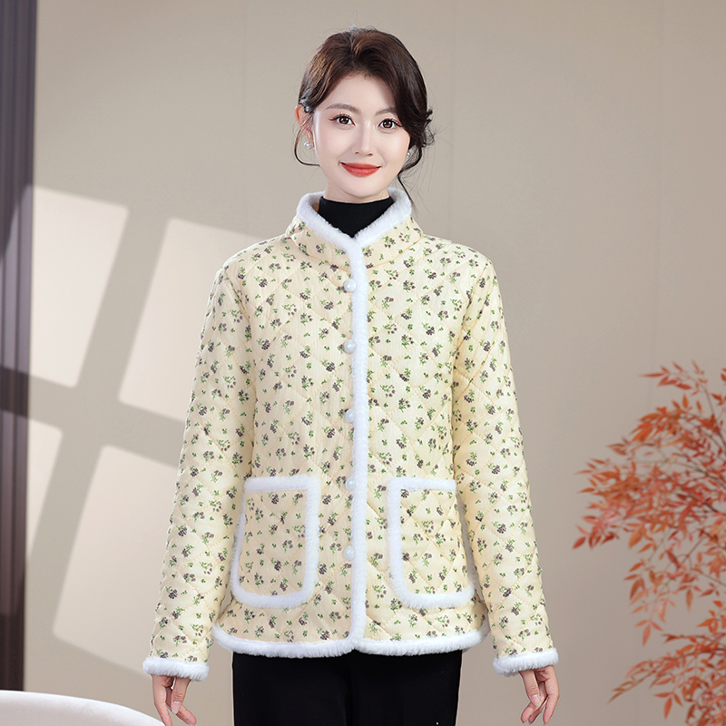 新中式国风复古碎花加绒棉服外套