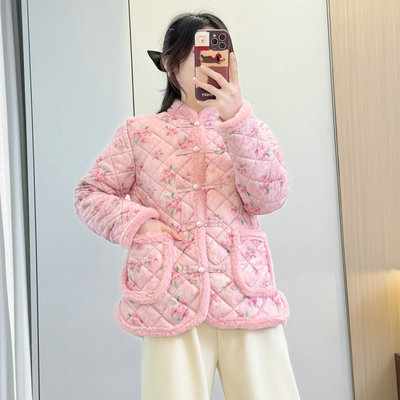 新中式国风加绒加厚碎花棉衣外套