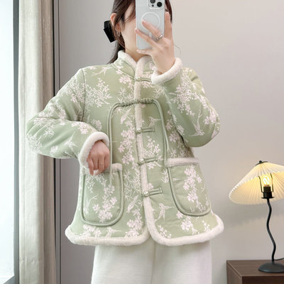 中国风盘扣加绒加厚花棉袄棉衣
