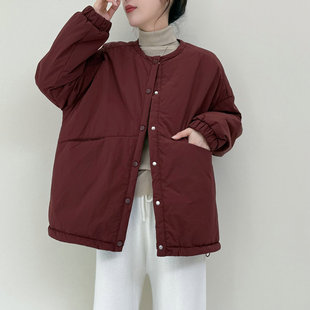 欧版休闲百搭轻薄羽绒棉服女2025秋冬新款宽松中长款加厚夹棉外套