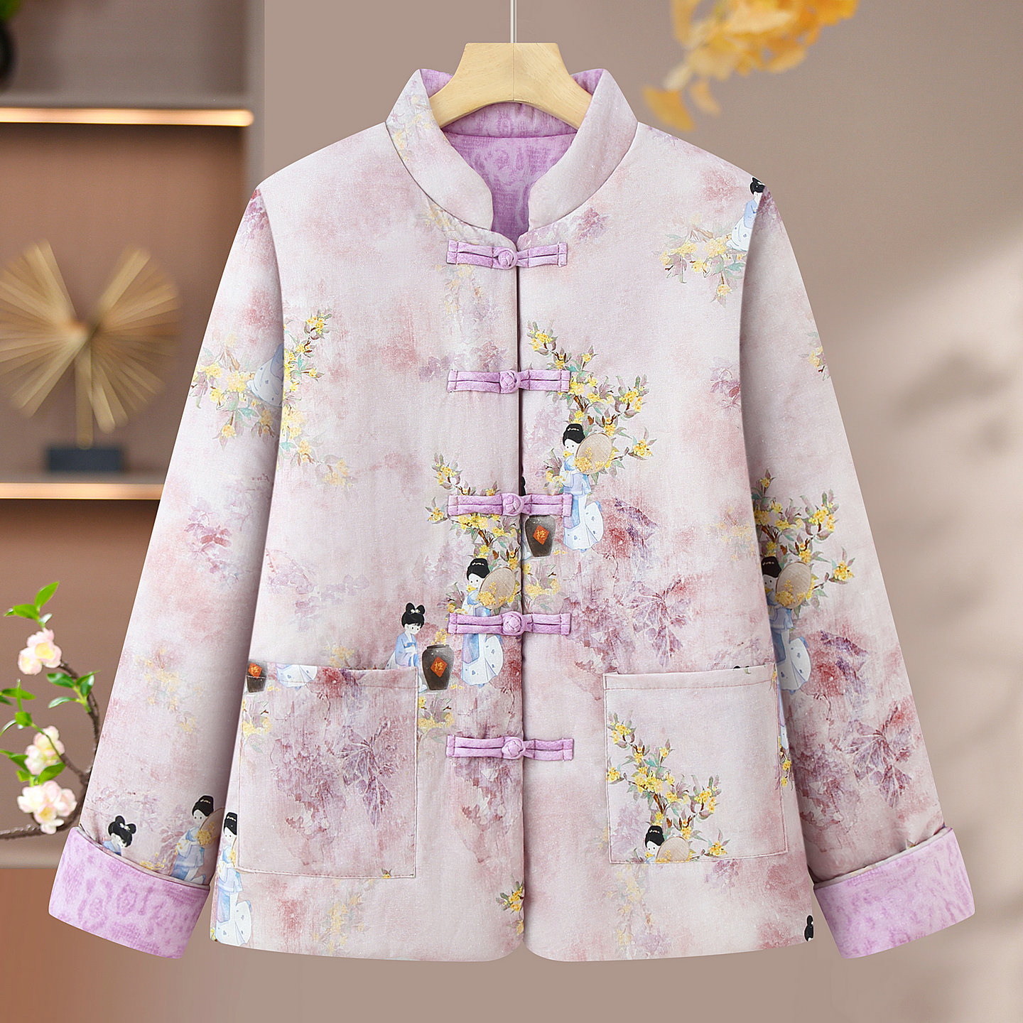 新中式国风复古盘扣印花棉服外套