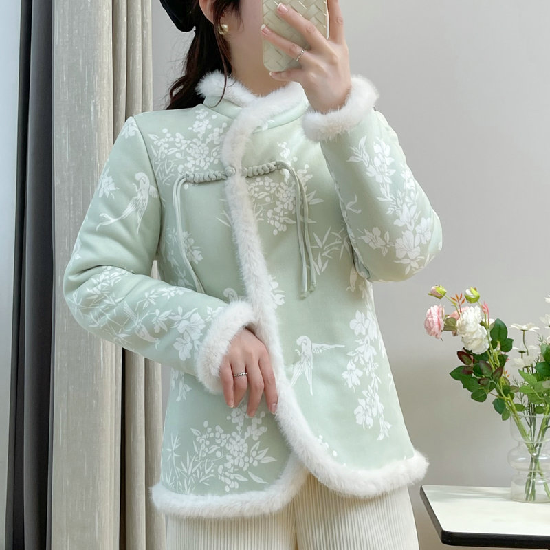 中国风加绒加厚东北大花花棉袄