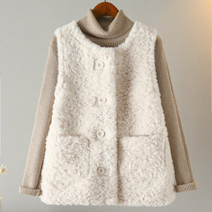 宽松仿羊羔毛马甲女2025秋冬新款外穿皮毛一体羊羔绒马夹背心外套