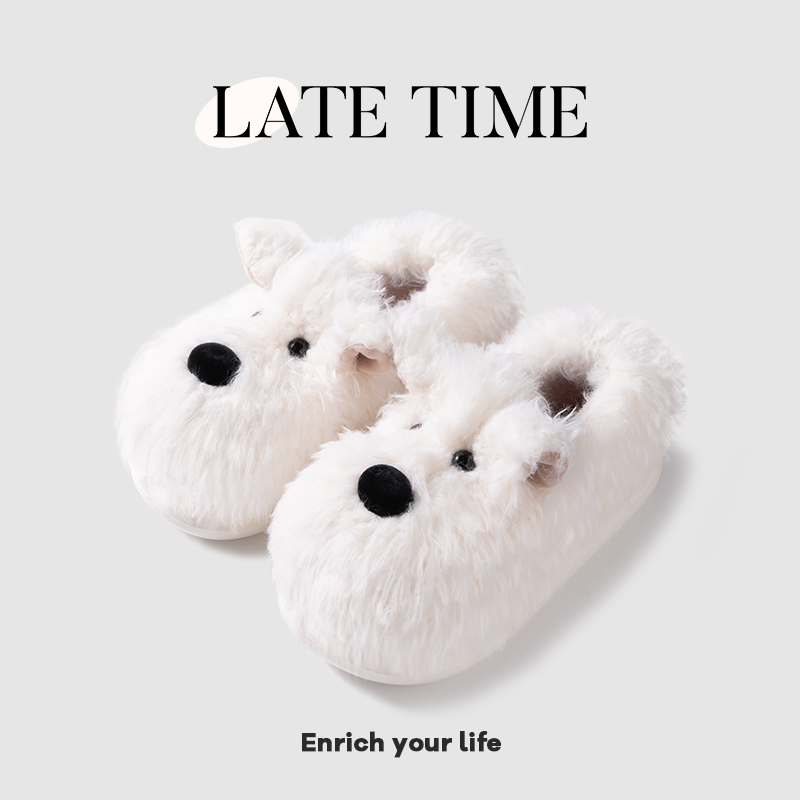 可爱西高地潦草小狗棉拖鞋女包跟