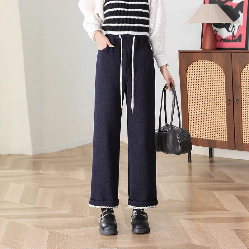 孕妇牛仔裤冬新款加绒牛仔裤针织牛仔不掉色直筒裤阔腿裤孕妇裤子