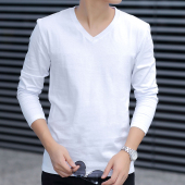 纯色白体恤打底衫 潮流男士 上衣服男装 秋季 长袖 t恤纯棉V领2026新款