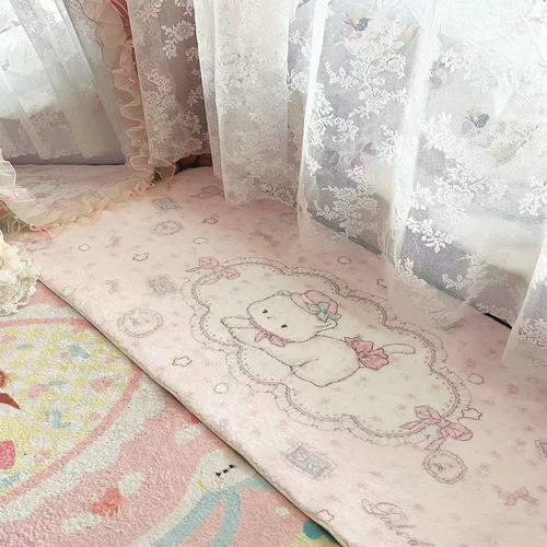 少女心卧室床边地毯治愈系可爱粉色房间地垫拍照背景床边毯防滑垫