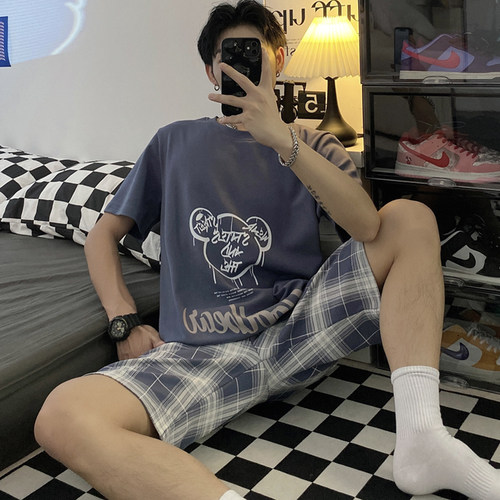 卡之恋男士睡衣夏款纯棉短袖