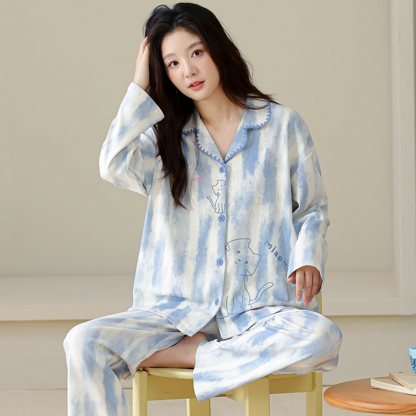 卡通可爱猫咪休闲家居服睡衣套装