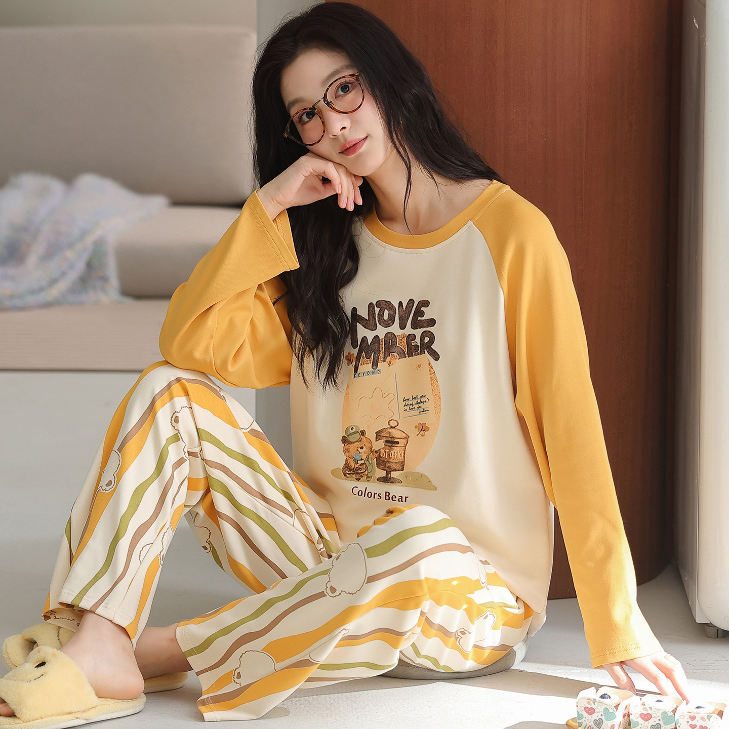 卡之恋纯棉加厚睡衣女春秋冬长袖