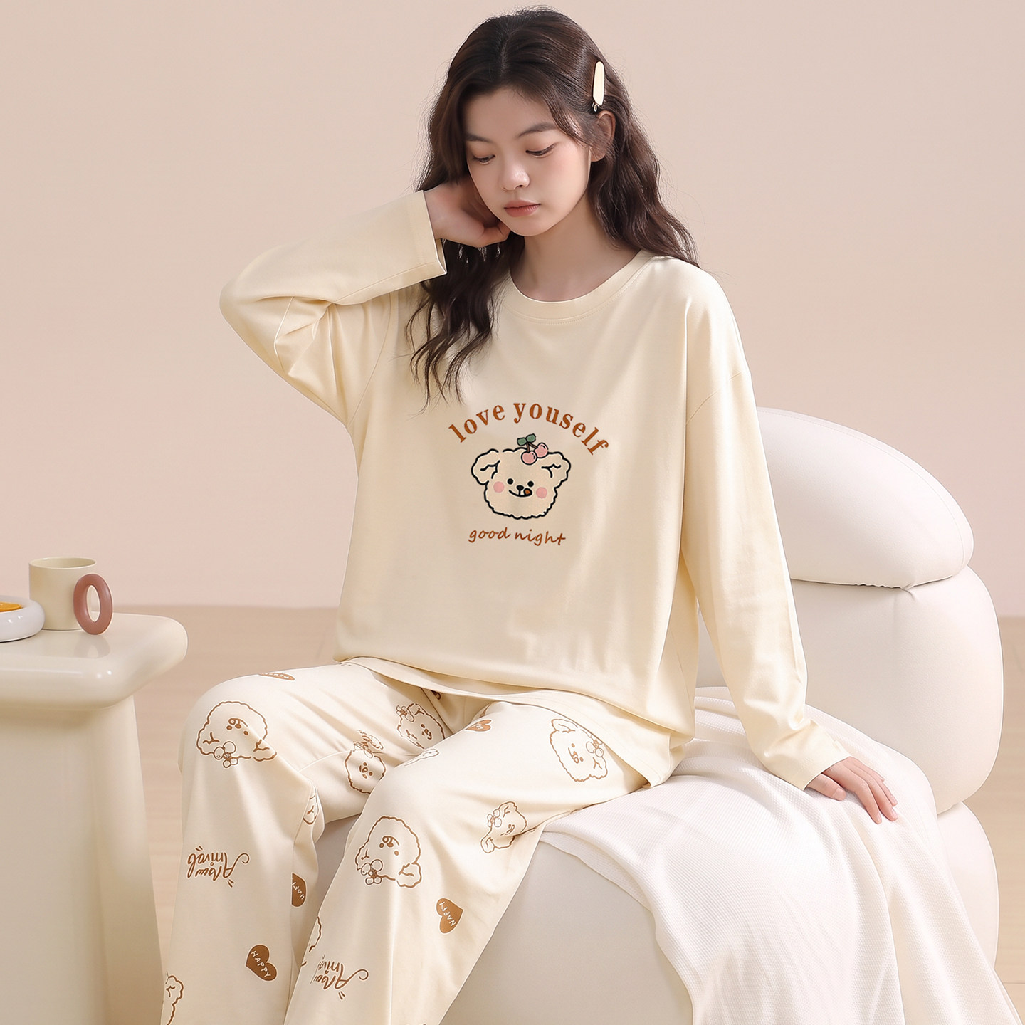 女款纯棉睡衣可爱印花舒适套装