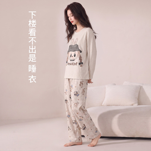 睡衣女款2026新款带胸垫纯棉卡通灰色小兔加厚女士宽松居家两件套