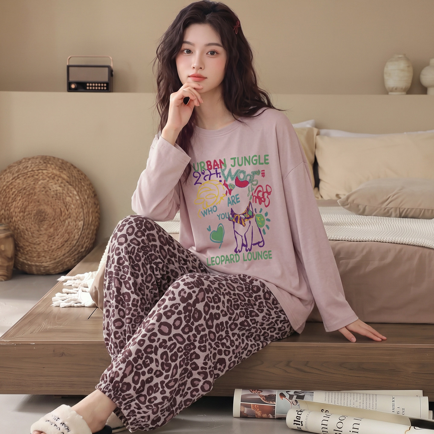 睡衣女款秋春加厚纯棉柔软长袖